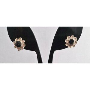 Last Pair! Artisan Sterling Silver MISMATCH FLOWER ONYX center post EARRINGS